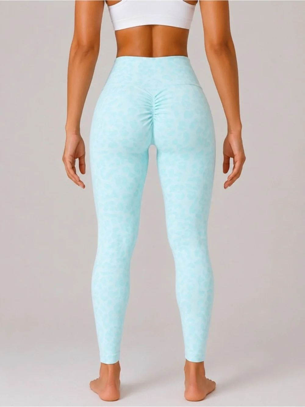 High-Waist Light Blue Animal-Print Scrunch Leggings